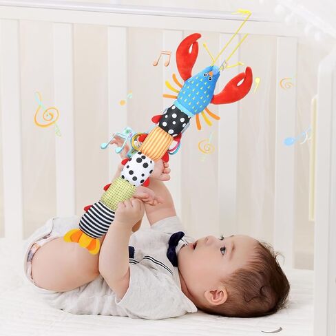 Infant Baby Toys Musical Stuffed Animal Plush Toys for 0-3-6-12 Months, Soft Tummy Time Toys with Rattles and Crinkle, Infant Newborn Toys Gifts for Newborn Boys Girls Babies (Lobster, Color) in Saudi Arabia