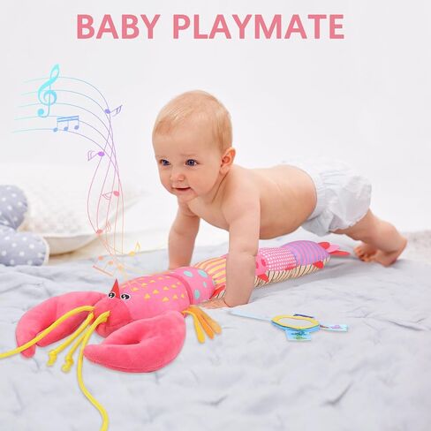 Infant Baby Toys Musical Stuffed Animal Plush Toys for 0-3-6-12 Months, Soft Tummy Time Toys with Rattles and Crinkle, Infant Newborn Toys Gifts for Newborn Boys Girls Babies (Lobster, Color) in Saudi Arabia