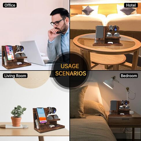 Gifts for Men Desk Organizer Wooden Phone Docking Station for Men Key Wallet Holder Watch Organizer Men Birthday Gifts for Men Dad Birthday Gift Nightstand Organizer in Saudi Arabia