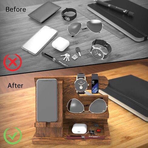 Gifts for Men Desk Organizer Wooden Phone Docking Station for Men Key Wallet Holder Watch Organizer Men Birthday Gifts for Men Dad Birthday Gift Nightstand Organizer in Saudi Arabia