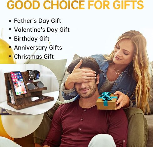 Gifts for Men Desk Organizer Wooden Phone Docking Station for Men Key Wallet Holder Watch Organizer Men Birthday Gifts for Men Dad Birthday Gift Nightstand Organizer in Saudi Arabia