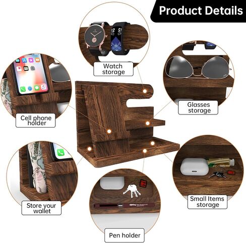 Gifts for Men Desk Organizer Wooden Phone Docking Station for Men Key Wallet Holder Watch Organizer Men Birthday Gifts for Men Dad Birthday Gift Nightstand Organizer in Saudi Arabia