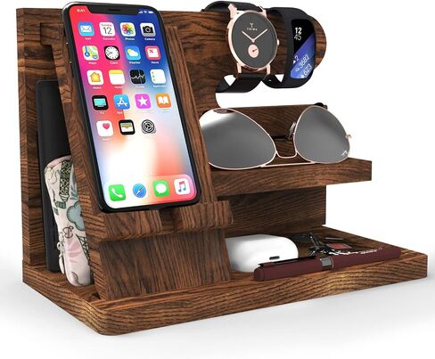 Gifts for Men Desk Organizer Wooden Phone Docking Station for Men Key Wallet Holder Watch Organizer Men Birthday Gifts for Men Dad Birthday Gift Nightstand Organizer in Saudi Arabia