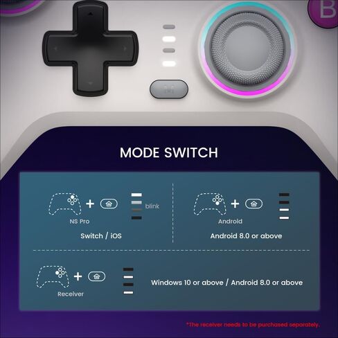 وحدة تحكم GameSir Nova Wireless Switch Pro للتبديل/Lite/OLED، وحدات تحكم التبديل مع عصا التحكم بتأثير القاعة، RGB LED، توربو، قابلة للبرمجة، التحكم في الحركة، وظيفة الاستيقاظ (أبيض) in Kuwait
