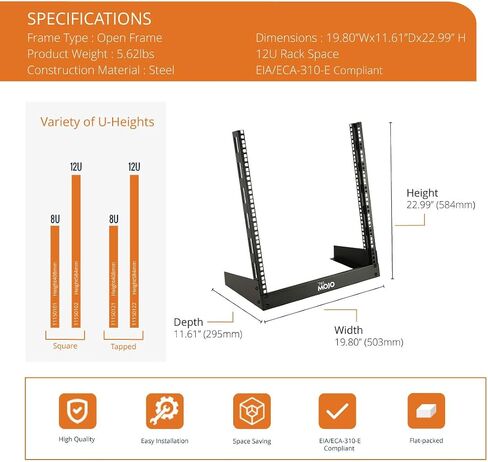 2 Post 8U Desktop Server Rack Small Open Frame Rack for 19in AV/Data/Audio/Studio Equipment Free Standing Home/Office Rack,Tapped Hole in Saudi Arabia