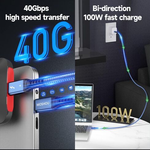 Thunderbolt 4 Cable, 40Gbps USB C Cable with 100W Charging, 8K Display, Coaxial Wire Core Steady Transmission, USB C to USB C Cable Compatible with Thunderbolt 4/3,USB-C/USB4 Devices in Saudi Arabia