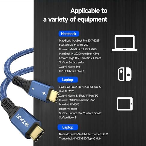 Thunderbolt 4 Cable, 40Gbps USB C Cable with 100W Charging, 8K Display, Coaxial Wire Core Steady Transmission, USB C to USB C Cable Compatible with Thunderbolt 4/3,USB-C/USB4 Devices in Saudi Arabia