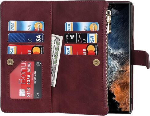 حافظة محفظة Jaorty Samsung Galaxy S22 Ultra 5G، [9 فتحات للبطاقات] قلادة كروس قابلة للإزالة وقابلة للتعديل وحزام كتف وسحاب حافظة جلدية مغناطيسية لهاتف Samsung Galaxy S22 Ultra 5G، 6.8 بوصة أسود in Kuwait
