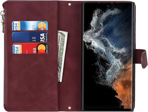 حافظة محفظة Jaorty Samsung Galaxy S22 Ultra 5G، [9 فتحات للبطاقات] قلادة كروس قابلة للإزالة وقابلة للتعديل وحزام كتف وسحاب حافظة جلدية مغناطيسية لهاتف Samsung Galaxy S22 Ultra 5G، 6.8 بوصة أسود in Kuwait