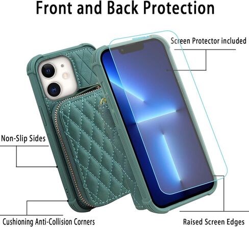 حافظة محفظة بسحاب من MONASAY مناسبة لهاتف iPhone 11، [واقي شاشة زجاجي] [حجب RFID] غطاء هاتف جلدي قابل للطي مع حامل بطاقة وحزام كتف قابل للفصل، أخضر فاتح in Kuwait