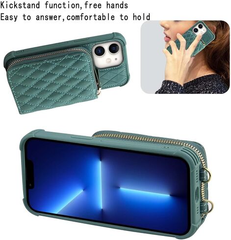 حافظة محفظة بسحاب من MONASAY مناسبة لهاتف iPhone 11، [واقي شاشة زجاجي] [حجب RFID] غطاء هاتف جلدي قابل للطي مع حامل بطاقة وحزام كتف قابل للفصل، أخضر فاتح in Kuwait