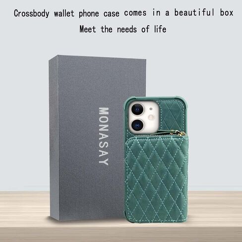 حافظة محفظة بسحاب من MONASAY مناسبة لهاتف iPhone 11، [واقي شاشة زجاجي] [حجب RFID] غطاء هاتف جلدي قابل للطي مع حامل بطاقة وحزام كتف قابل للفصل، أخضر فاتح in Kuwait