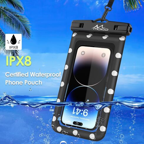 MoKo Large Waterproof Phone Pouch - 2 Pack Floating Water Protector Case Dry Bag with Detachable Lanyard, Compatible for iPhone 15 14 13 Pro Max, Galaxy S23 S22 Ultra, Black+Pink in Saudi Arabia