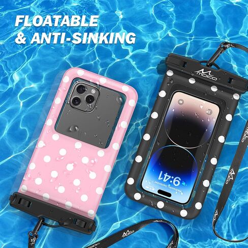 MoKo Large Waterproof Phone Pouch - 2 Pack Floating Water Protector Case Dry Bag with Detachable Lanyard, Compatible for iPhone 15 14 13 Pro Max, Galaxy S23 S22 Ultra, Black+Pink in Saudi Arabia
