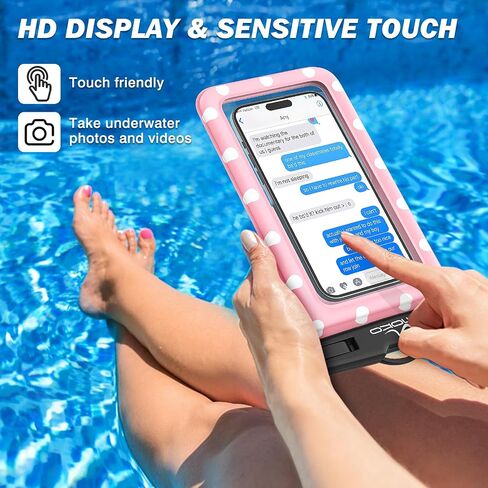 MoKo Large Waterproof Phone Pouch - 2 Pack Floating Water Protector Case Dry Bag with Detachable Lanyard, Compatible for iPhone 15 14 13 Pro Max, Galaxy S23 S22 Ultra, Black+Pink in Saudi Arabia