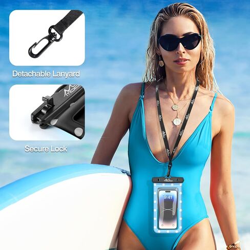 MoKo Large Waterproof Phone Pouch - 2 Pack Floating Water Protector Case Dry Bag with Detachable Lanyard, Compatible for iPhone 15 14 13 Pro Max, Galaxy S23 S22 Ultra, Black+Pink in Saudi Arabia