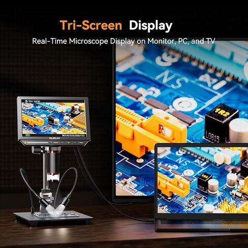 مجهر رقمي 4K، مجهر Elikliv EM4K 8 بوصات للعملات المعدنية 2000x، مجهر HDMI بدقة 52 ميجابكسل، مجهر لحام للبالغين، مجهر LCD لإصلاح الإلكترونيات، مجهر فيديو 3840P UHD، حامل 10 بوصات، 64 جيجا in Kuwait