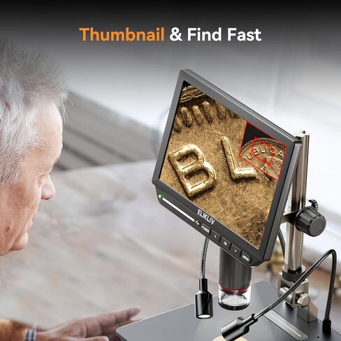 مجهر رقمي 4K، مجهر Elikliv EM4K 8 بوصات للعملات المعدنية 2000x، مجهر HDMI بدقة 52 ميجابكسل، مجهر لحام للبالغين، مجهر LCD لإصلاح الإلكترونيات، مجهر فيديو 3840P UHD، حامل 10 بوصات، 64 جيجا in Kuwait