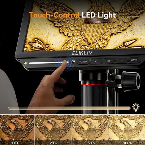 مجهر رقمي 4K، مجهر Elikliv EM4K 8 بوصات للعملات المعدنية 2000x، مجهر HDMI بدقة 52 ميجابكسل، مجهر لحام للبالغين، مجهر LCD لإصلاح الإلكترونيات، مجهر فيديو 3840P UHD، حامل 10 بوصات، 64 جيجا in Kuwait