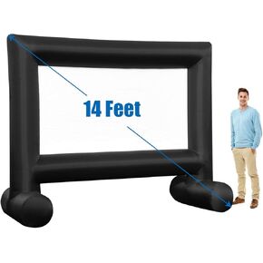 Tangkula 14FT Inflatable Indoor and Outdoor Movie Projector Screen, Blow up Mega Movie Screen with Built-in Blower, Tie-Downs & Storage Bag for Front and Rear Projection, Home Theater Cinema (14FT)