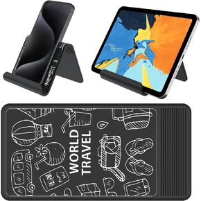 Airplane Phone Holder Mount, Travel Essentials Flexible Phone Holder, Airplane Tablet Holder for Flying, Desk, Compatible with iPhone, Smartphone, Tablet, Kindle (Black Silk Screen)