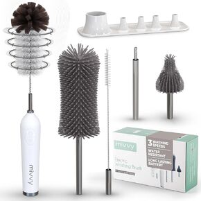 Electric Bottle Brush with Stand, 3 Speed Settings, Extension Bar, Nylon & Silicone Heads, Rechargeable Electric Baby Bottle Brush Cleaner with LED Indicator, 360° Rotating Bottle Brush Electric