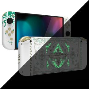 eXtremeRate DIY Full Set Shell for Nintendo Switch OLED, Console Back Plate & Kickstand, NS Handheld Controller Housing with Buttons for Nintendo Switch OLED (Glow in Dark - Totem of Kingdom Black)