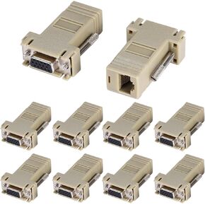 10PCS DB15 VGA Male Ethernet Adapter, 3 Row 15 Pin Serial Port Male to RJ45 Ethernet LAN Extend Modular Converter, M/F