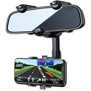 Rearview Mirror Phone Holder for Car, 360° Rotating Rear View Mount with Adjustable Arm Length, Multifunctional and GPS Universal Car All Smartphones