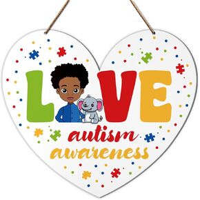 الوعي بالتوحد الصبي الأسود جدار الباب علامة، ملهمة التوحد علامة الحضانة المنزل مدرسة طفل أطفال غرفة نوم الخشب شنقا جدار ديكور علامة، الهدايا التحفيزية للطفل التوحد، الحب الوعي بالتوحد in Kuwait