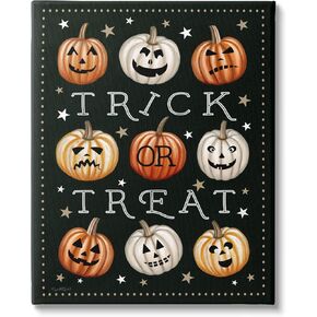 Stupell Industries Trick Or Treat Jack-o-Lanterns Canvas Wall Art, Design by Elizabeth Tyndall, 16 x 20, Gallery Wrapped Canvas