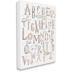 Stupell Industries Nursery Animal Alphabet Chart Soft Orange White, Designed by Zirkus Design Canvas Wall Art, 16 x 20
