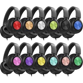 AILIHEN Headphones Wired 12-Pack Bulk for School Students Kids K-12 Classroom，Adjustable, Foldable, Over-Ear Headsets with Microphone HD Stereo Sound 3.5mm Jack for Chromebook, Laptop (Multicolor)