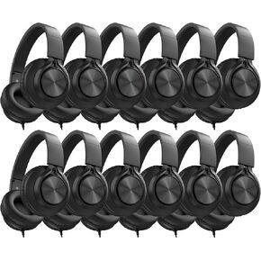 AILIHEN Headphones Wired 12-Pack Bulk for School Kids Students, Multicolor | K-12 Classroom Use, Adjustable, Foldable, Over-Ear Headsets with Microphone HD Stereo Sound 3.5mm Jack for Chromebook in Kuwait