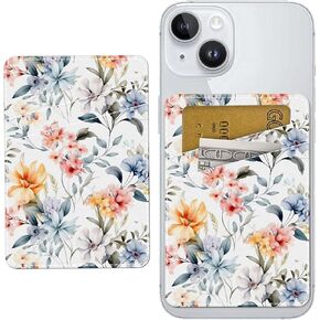 Leather Phone Card Holder, Dual Pocket Phone Wallet Adhesive Stick On, Cute Durable Credit Card Holder, Card Holder for Phone Case Compatible with Most Phone Abstract leaf