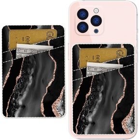 Phone Card Holder, Dual Pocket Leather Phone Wallet for Women and Men, 3M Adhesive Sticker on, Credit Card Holder for Phone Case Compatible with Most Phone (Mountain And Tree)