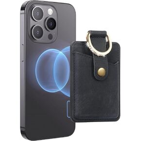for Phone Strong Magnetic Wallet Card Holder, MagSafe Wallet, Credit/ID Card Sleeve Pouch 3-Cards with Bling Diamond Ring Stand for iPhone 15/14/13/12 Series Retro Black