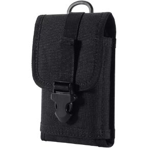 EDC Tactical Military MOLLE Phone Pouch Waist Clip-On Holster Bag with Belt Clip Nylon Touch Duty for iPhone 11 12 13 14 15 Pro Galaxy S22 S21 S20 FE Note 20 Edge and Less 6.7" Phone (Black)