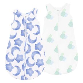 Muslin Sleep Sack 0.3 TOG Light Baby Wearable Blanket 0-6 Months Toddler Sleeping Sack 2-Pack 100% Organic Cotton 2-Way Zipper Sleeveless Sleeping Bag for Baby Newborn S Size