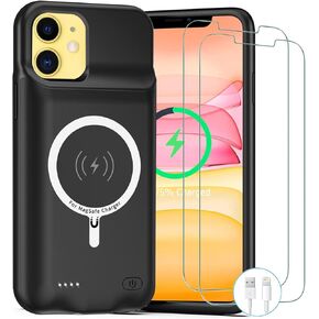 Battery Case for iPhone 11, [Upgraded] 10000mAh Rechargeable Portable Charging Case with Wireless Charging Compatible for iPhone 11 (6.1 inch) with Carplay Extended Battery Pack Charger Case (Black)