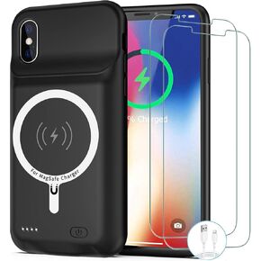 Battery Case for iPhone X/XS, [10000mAh] Enhanced Rechargeable Portable Protective Qi Wireless Charger Case Battery Support CarPlay Wireless Charging Case Compatible with iPhone X/XS (5.8 inch)-Black