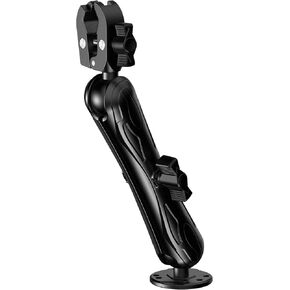 Aluminum Alloy 1.5" Ball Trolling Motor Stabilizer Mount with Tough-Claw Clamp Base for 1/2" to 1-3/4" Diameter Rails, 9.1" Long Arm & Round Base for RAM Mounts C Size 1.5" Ball Components