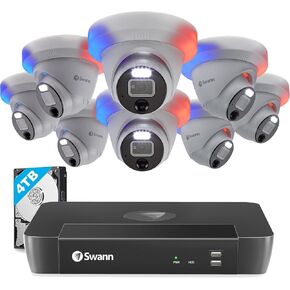 Swann Home Security Cam System with 4TB HDD, 16 Channel 8 Cam, POE Cat5e NVR 12MP HD Video, Indoor Outdoor Wired Surveillance CCTV, Color Night Vision, Heat Motion Detection, Flashing LEDs,1690008DE