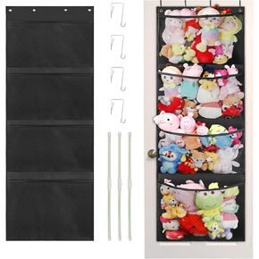 Stuffed Animal Storage,Over the Door Organizer for Filling Stuff , Portable Hanging Stuffed Animal Storage ,Durable Stuffed Animal Net or Hammock,Easy to Install(Black)