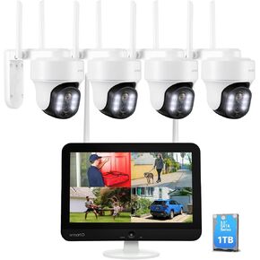 [WiFi 6 & 10X Zoom] XMARTO Wireless PTZ Security Camera System Outdoor with 10X Zoom and AI Auto Tracking, 6MP Dual-Lens Cameras, 12" LCD Monitor NVR/DVR and 1TB HDD Included