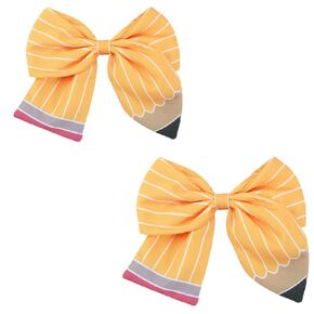 2PCS Back to School Hair Bows Clips The Hand Painted Yellow Pencil Hair Clips with Stripe Design Hairgrips for First Day of School Welcome to School Students Hair Accessories(Big)
