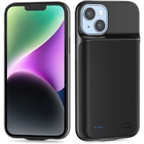 حافظة شحن بطارية لهاتف iPhone 14Plus (6.7 بوصة)، حافظة شاحن محمولة قوية قابلة لإعادة الشحن بقدرة 6800 مللي أمبير في الساعة لهاتف iPhone 14Plus - أسود in Kuwait