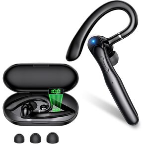 MOZOTER Bluetooth Headset V5.3,Wireless Earpiece with 500mAh Display Charging Case 120H Talktime,Noise Canceling Headphones with Dual-Mic for iOS Android Computer/Trucker/Home/Office/Work