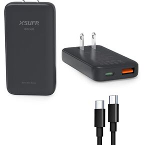 شاحن مسطح 45 وات USB C فائق السرعة | شاحن اندرويد سريع نحيف مع كابل 3.28 قدم | شاحن حائط GaN قابل للطي بمنفذين PD 3.0 لأجهزة الكمبيوتر المحمولة والأجهزة اللوحية والهواتف