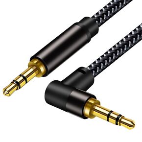 2PACK 3.5mm Aux Cord Braided 3.3FT: Hi-Fi Sound Double Layer Shielded Zinc Alloy Case 90 Degree Right 1/8 AUX Cord for Car Compatible with Stereos, Speaker, iPod iPad Smartphone, Headphones